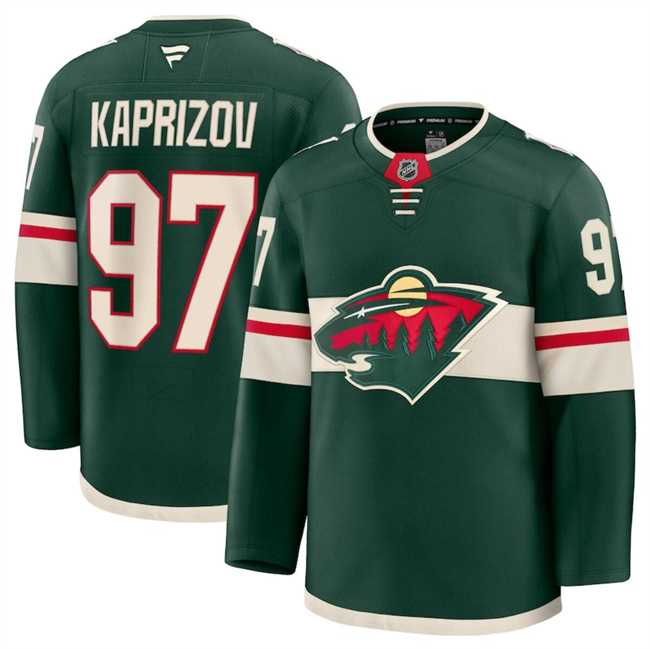 Mens Minnesota Wild #97 Kirill Kaprizov Green 2024-25 Home Stitched Hockey Jersey Dzhi->minnesota wilds->NHL Jersey